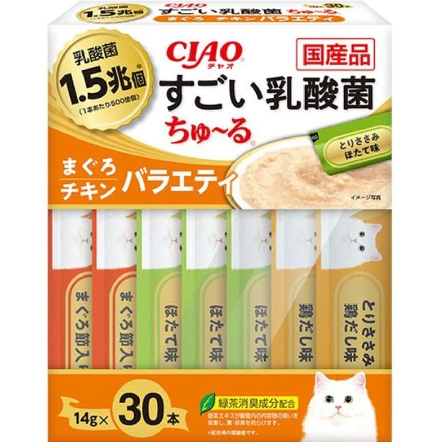 CIAO 肉泥 貓零食 1.5萬億乳酸菌 金槍魚+雞肉肉醬 14g 30本入 (SC-383) (圖片2)