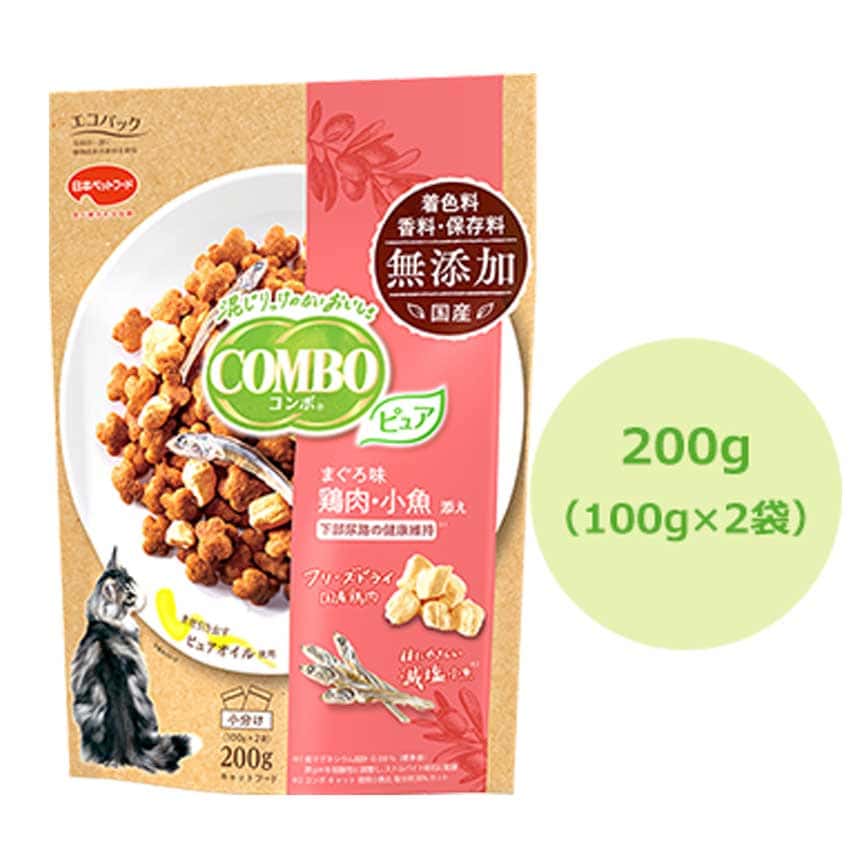 COMBO 貓糧 日本凍乾混合貓乾糧 金槍魚+雞肉+小魚乾 200g (粉紅) (圖片2)