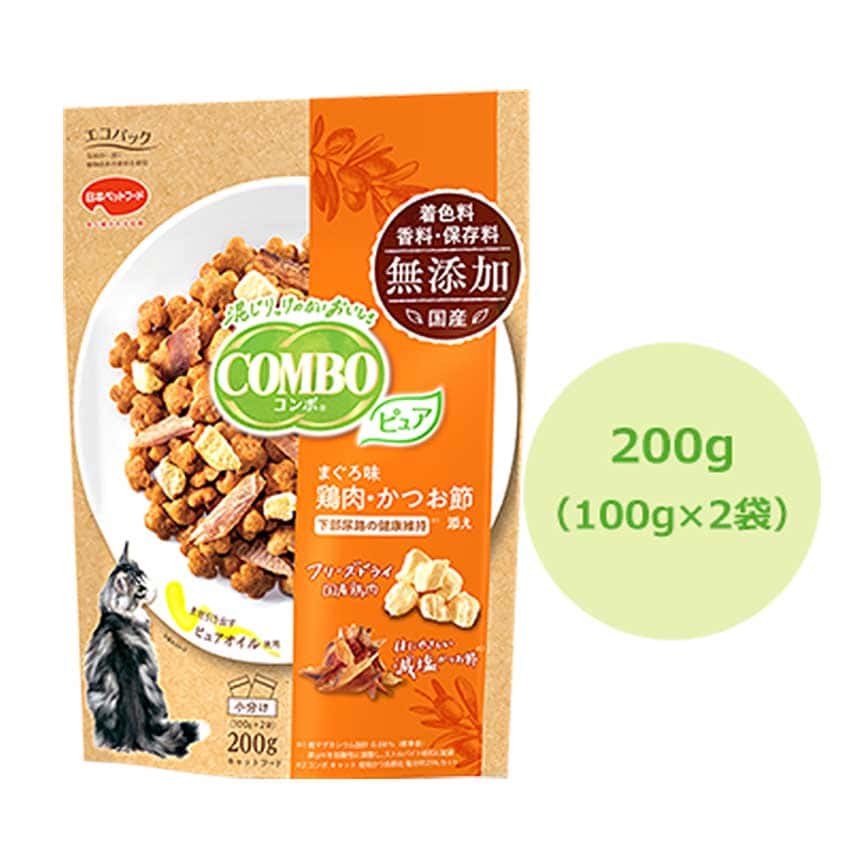 COMBO 貓糧 日本凍乾混合貓乾糧 金槍魚+雞肉+鰹魚片 200g (橙) (圖片2)