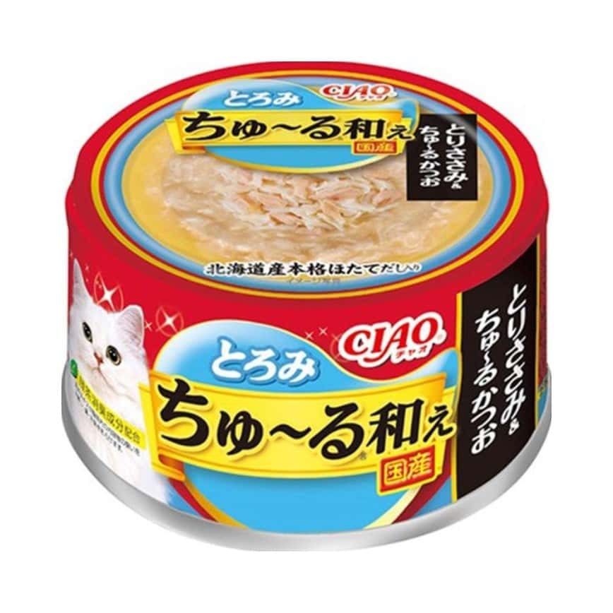 CIAO 貓罐頭 ちゅ〜る和え 雞肉+鰹魚 80g (紅藍) (A-202) (圖片2)