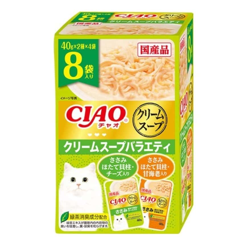 CIAO 貓濕糧 日本忌廉湯包 だしスープ 雞肉扇貝芝士+雞肉扇貝甜蝦 40g 8袋入 (IC-394) (圖片2)