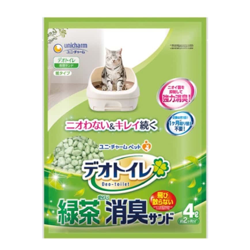 Unicharm 日本消臭大師防飛散消臭 紙貓砂 綠茶味 2L (圖片2)