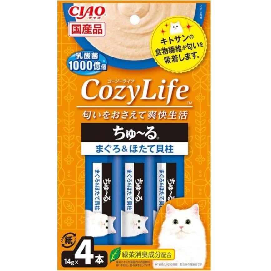 CIAO 肉泥 貓零食 CozyLife系列 扇貝+金槍魚肉醬 14g 4本入 (深藍) (SC-402) (圖片2)
