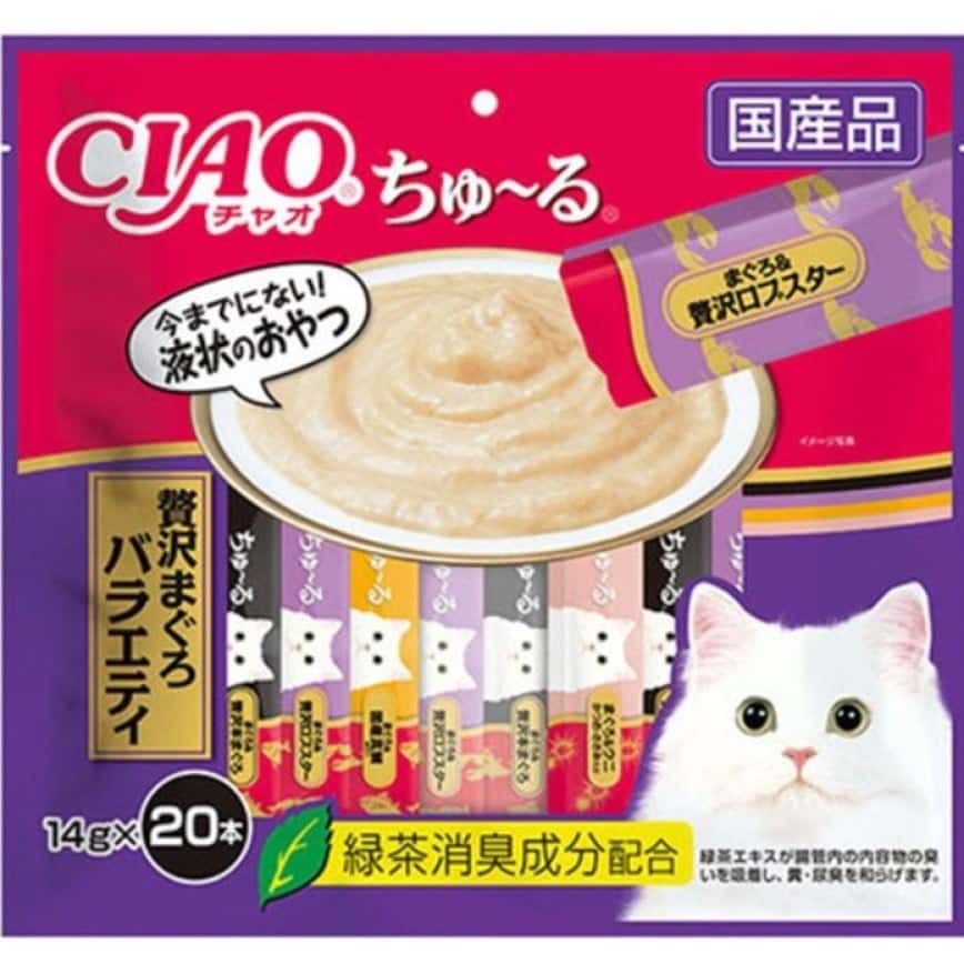 CIAO 肉泥 貓零食 金槍魚+金槍魚龍蝦+金槍魚真鯛+金槍魚蟹肉鰹魚雞肉 14g 20本袋裝 (紫) (SC-260) (圖片2)