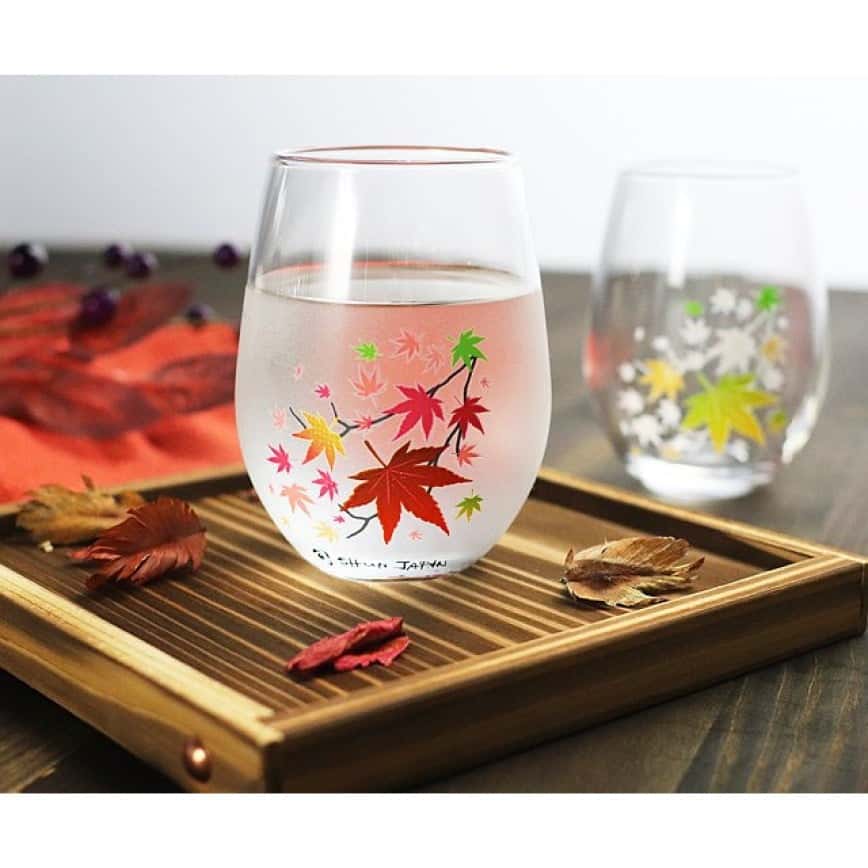 日本清酒杯 冷感變色紅葉玻璃杯 一盒2隻 - 限定品 (圖片2)