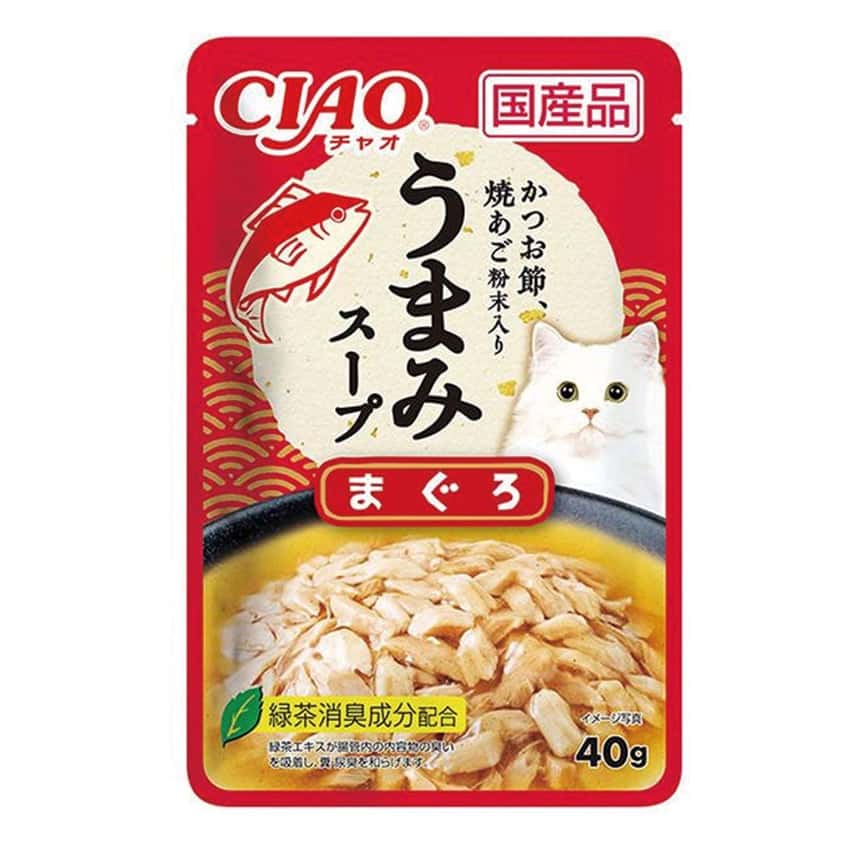 CIAO 貓濕糧 日本滋味湯軟包系列 金槍魚+飛魚乾粉 40g (桃紅) (IC-351) (圖片2)