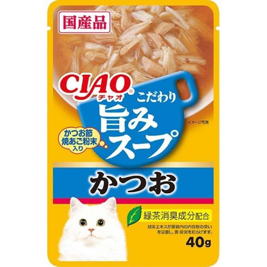 CIAO 貓濕糧 日本滋味湯軟包系列 鰹魚+飛魚乾粉 40g (藍) (IC-352) (圖片2)