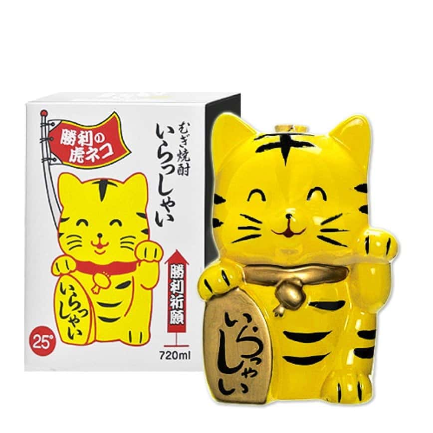 藤居酒造 勝利祈願 黃色招財虎貓 麥燒酎 720ml (圖片2)