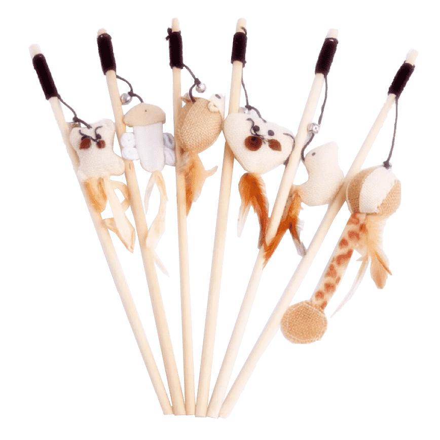 HelloDOG 玩具嚴選 貓貓木質文青系麻布逗貓棒 1件 (隨機款) (圖片2)