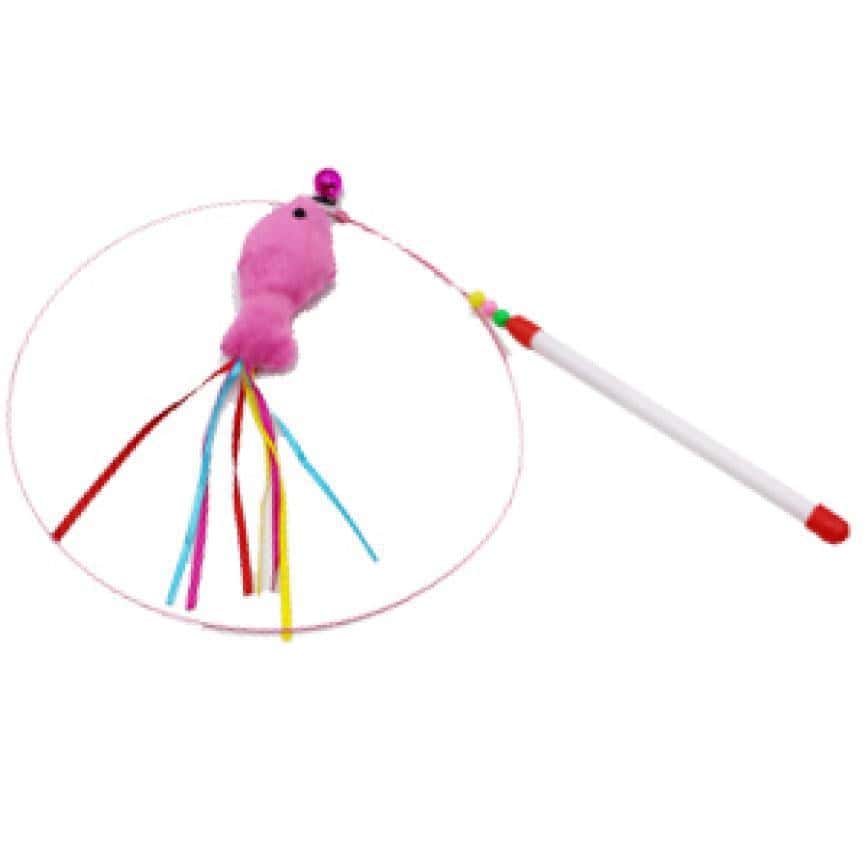 HelloDOG 玩具嚴選 飛翔鋼絲 彩帶小魚鈴鐺 逗貓棒 (圖片2)