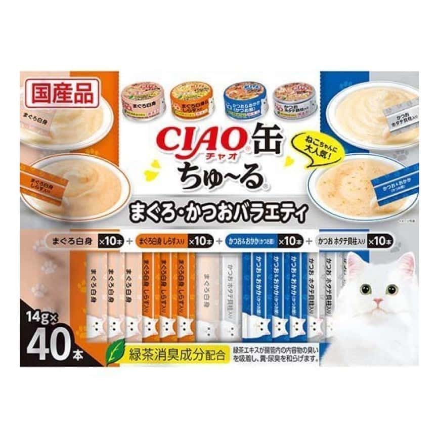 CIAO 肉泥 貓零食 缶之系列 金槍魚+鰹魚組合裝 14g 40本入 (橙藍) (SC-421) (圖片2)