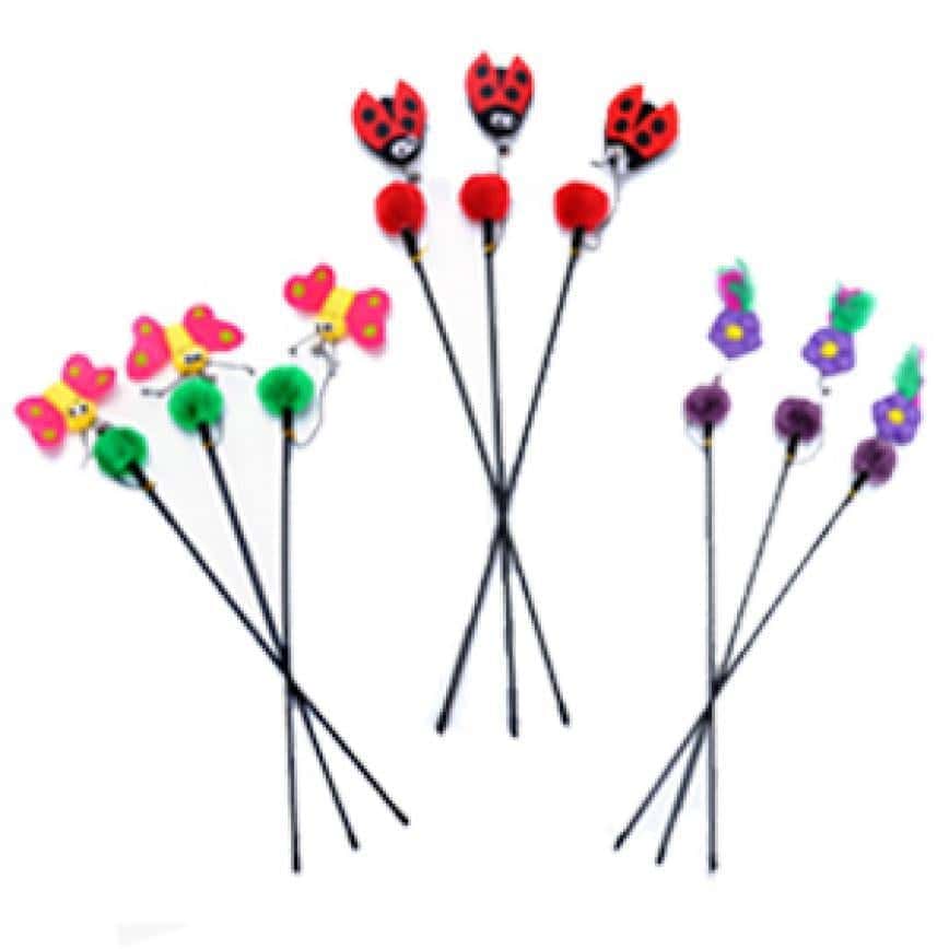 毛毛球甲蟲 蝴蝶 花花帶鈴鐺逗貓棒 (款式隨機) (圖片2)