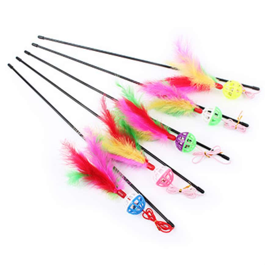 HelloDOG 玩具嚴選 膠彩珠鈴鐺羽毛逗貓棒 (顏色隨機) (圖片2)