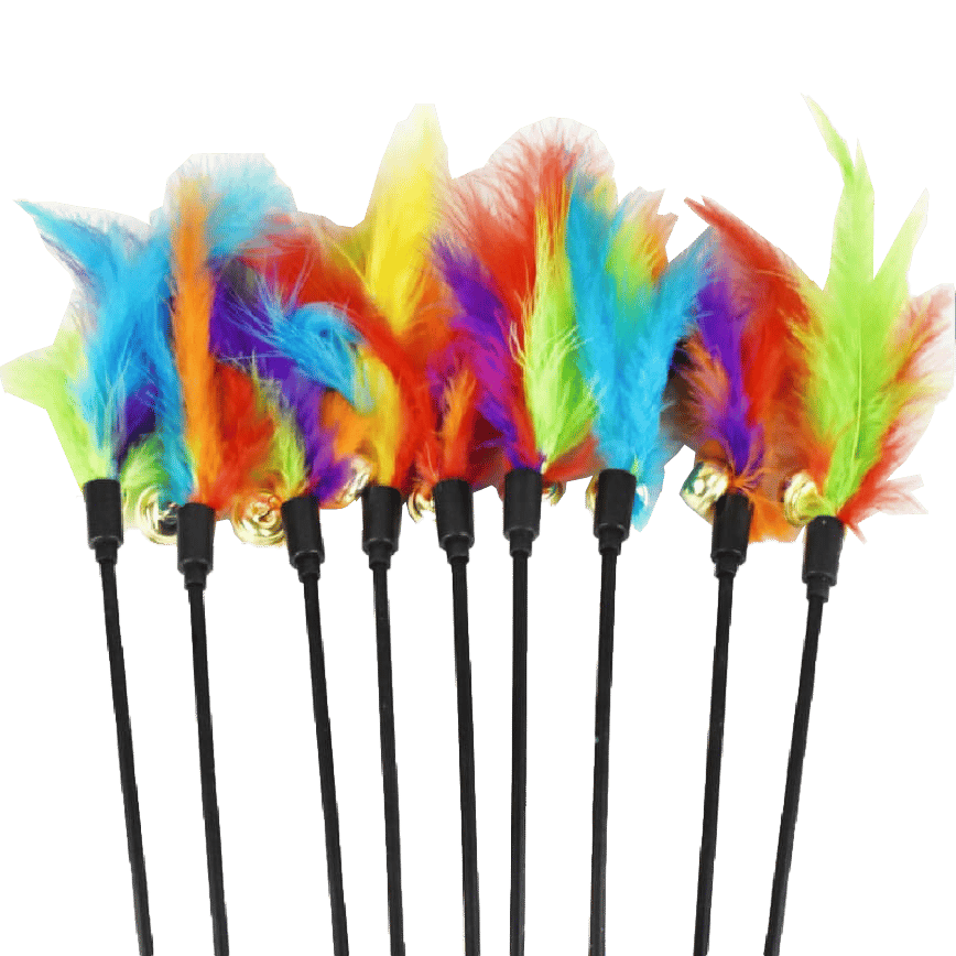 HelloDOG 玩具嚴選 經典款式羽毛帶鈴鐺逗貓棒 (顏色隨機) (圖片2)