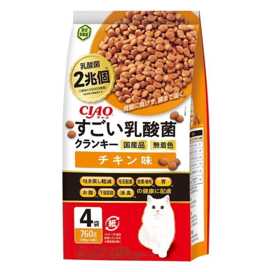 CIAO 貓糧 日本2兆個乳酸菌 雞肉味 190g 4袋入 (橙) (P-303) (圖片2)