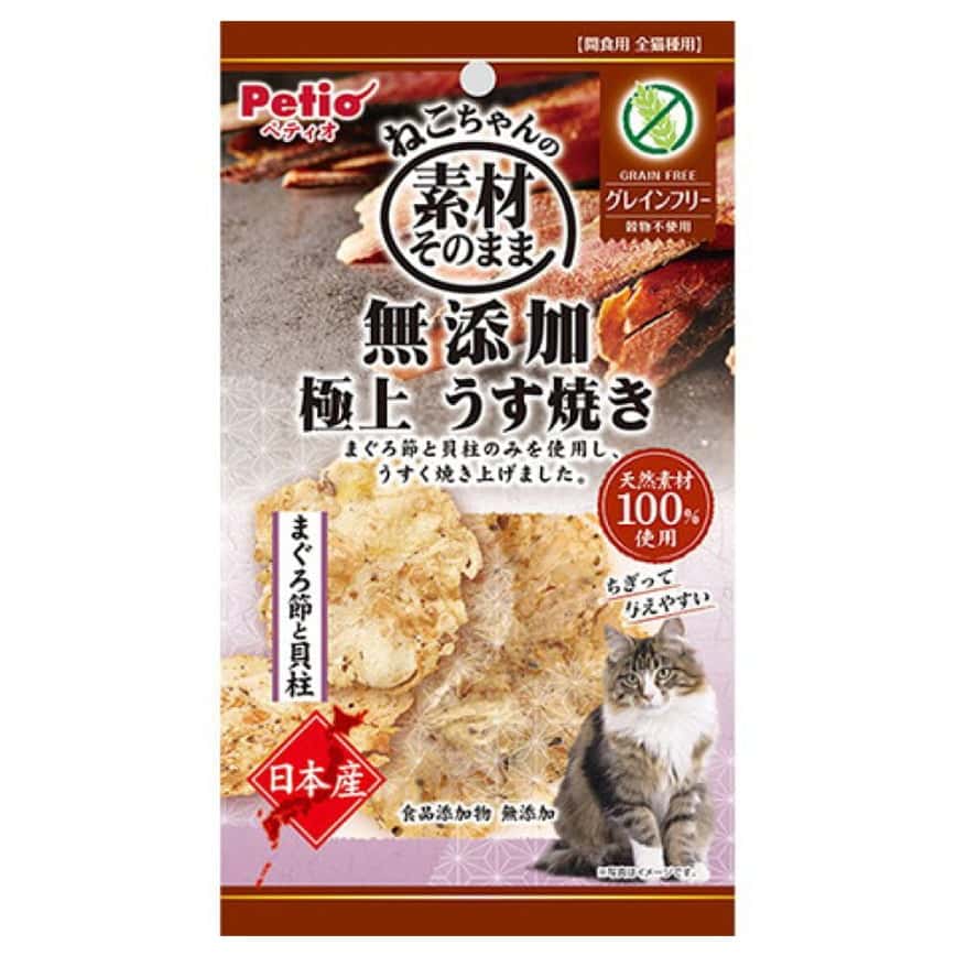Petio 無穀物貓零食 日本產無添加 極上燒吞拿魚節 &扇貝薄片 (牛磺酸・鐵・DHA+) 3g (90602901) (圖片2)