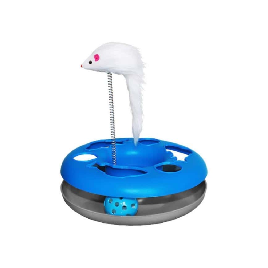 HelloDOG 貓玩具 彈簧瘋狂遊樂盤 羽毛或老鼠 (顏色隨機) (圖片2)