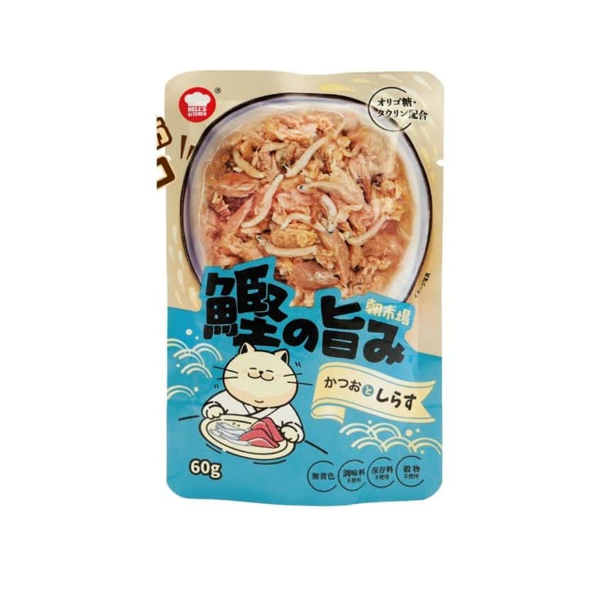 日本HELL'S KITCHEN 朝市場 鰹旨味 貓濕糧 鰹魚+白飯魚 60g (圖片2)