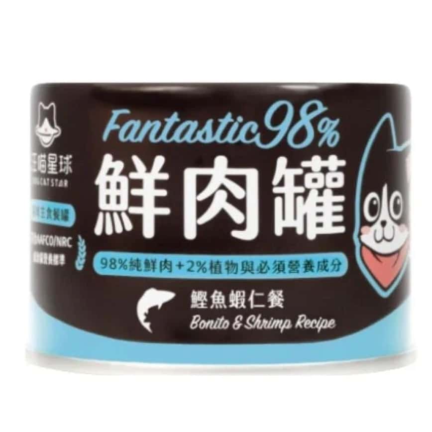 汪喵星球 貓罐頭 DogCatStar 貓用98% 鮮肉無膠主食罐 鰹魚蝦仁 165g (FM121) (圖片2)