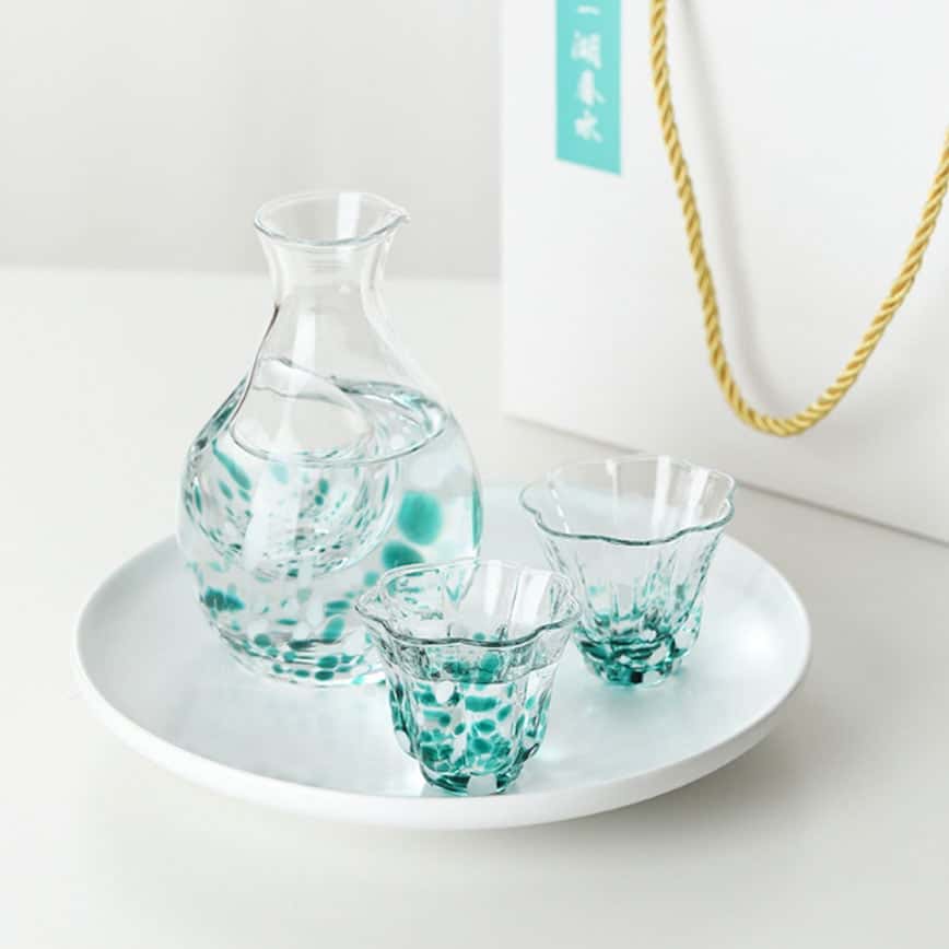 日式清酒杯 玻璃酒杯酒瓶套裝 碧綠一湖春水 (圖片2)