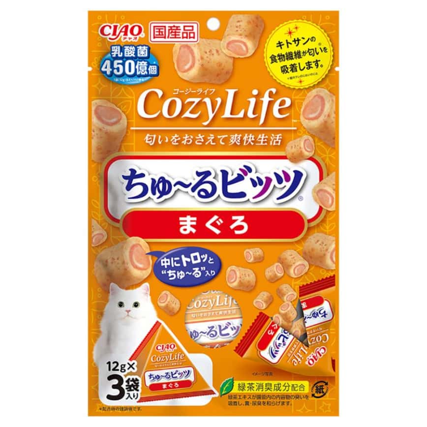 CIAO 貓零食 日本Cozy Life 450億個乳酸菌軟心零食粒 金槍魚味 12g 3袋入 (CS-241) (圖片2)