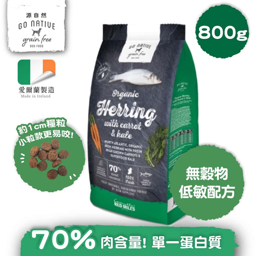 Go Native 愛爾蘭冠軍 頂級無穀物單一蛋白低敏狗糧 成犬鯡魚 800g 中小型犬用 (圖片2)
