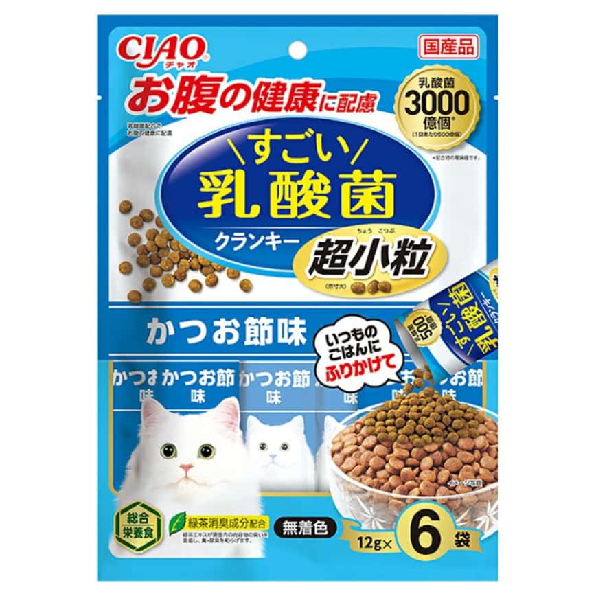 CIAO 貓糧 日本Crunky 3000億個乳酸菌 超小粒 鰹魚乾味 12g 6袋入 (P-442) (圖片2)