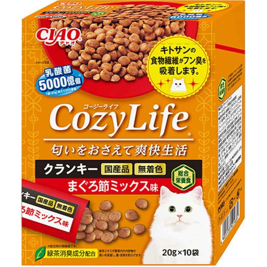 CIAO 貓糧 日本Cozy Life 5000億個乳酸菌 鰹魚乾雜錦味 20g 10袋入 (P-411) (圖片2)