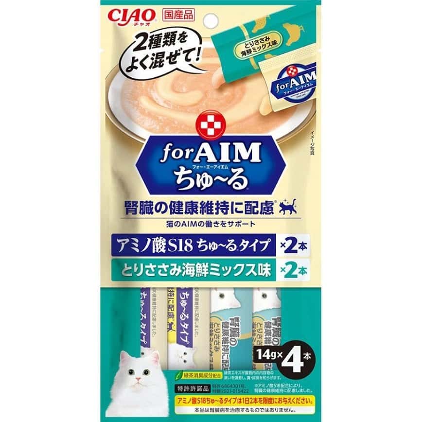 CIAO 肉泥 貓零食 腎臓健康維持 for AIM 雞柳海鮮混合味 14g 4本袋裝 (CA-05) (圖片2)