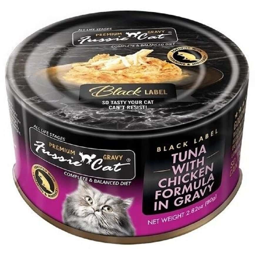 Fussie Cat 貓罐頭 肉汁主食罐(湯) 極品吞拿魚 + 雞肉 Tuna with Chicken Formula in Gravy 80g (FUG-YLC) (新舊包裝隨機發貨) (圖片2)