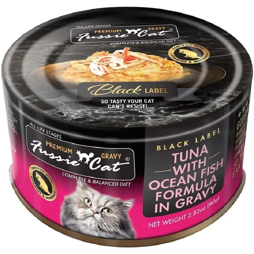 Fussie Cat 貓罐頭 肉汁主食罐(湯) 極品吞拿魚 + 海魚 Tuna with Ocean Fish Formula in Gravy 80g (FUG-BLC) (新舊包裝隨機發貨) (圖片2)