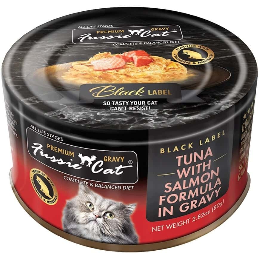 Fussie Cat 貓罐頭 肉汁主食罐(湯) 極品吞拿魚 + 三文魚 Tuna with Salmon Formula in Gravy 80g (FUG-GRC) (新舊包裝隨機發貨) (圖片2)