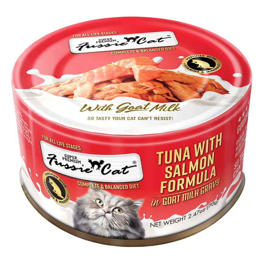 Fussie Cat 貓罐頭 主食罐 極品吞拿魚 + 三文魚 Tuna with Salmon Formula in Goat Milk Gravy 70g (FUM-GRC) (圖片2)