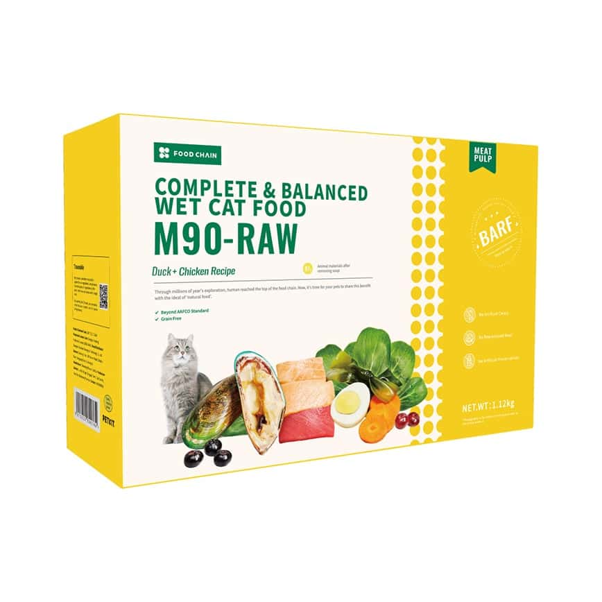 FOOD CHAIN M90全營養貓⽤⽣⻣⾁主⻝醬包 鴨+雞 80g 14包裝 (fc90771)  (圖片2)