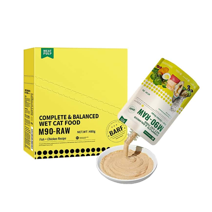 FOOD CHAIN M90全營養貓⽤⽣⻣⾁主⻝醬包 ⿂+雞 80g 6包裝 (fc90818)  (圖片2)