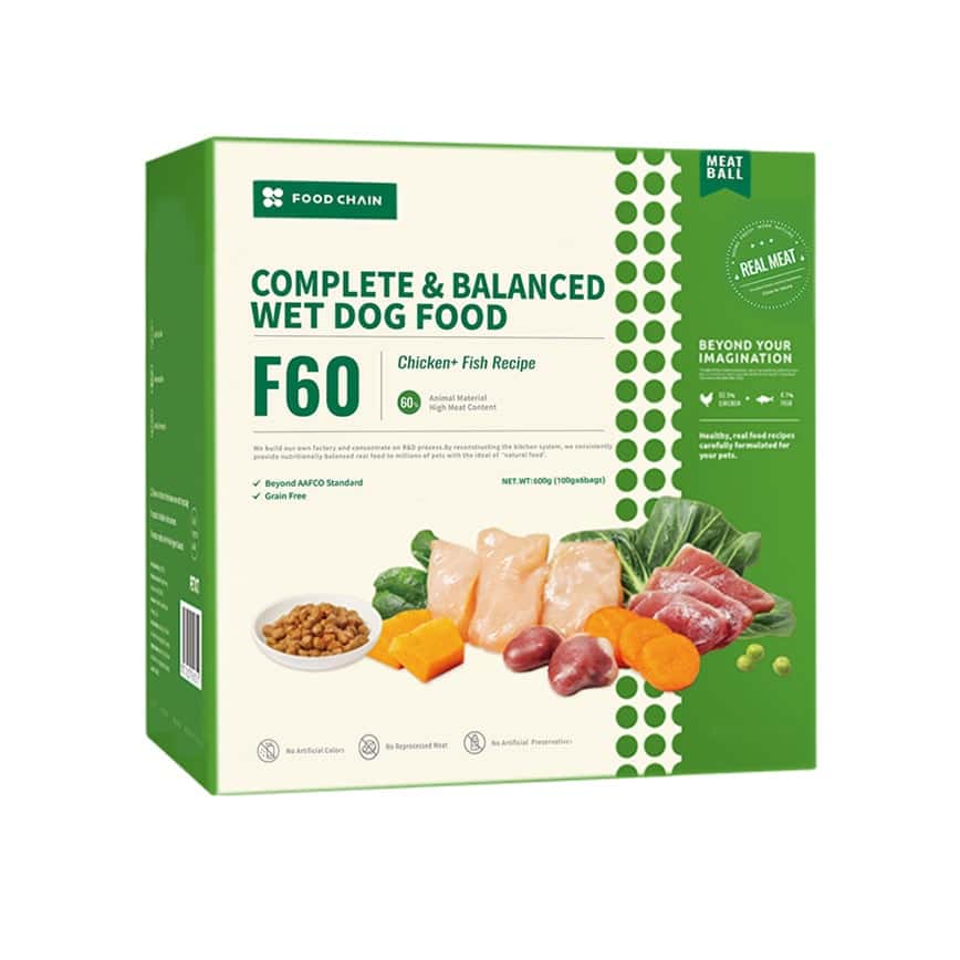 FOOD CHAIN F60成⽝全營養低溫鮮煮主⻝糧 雞⾁+吞拿⿂ 100g 6包裝 (fc90610)  (圖片2)