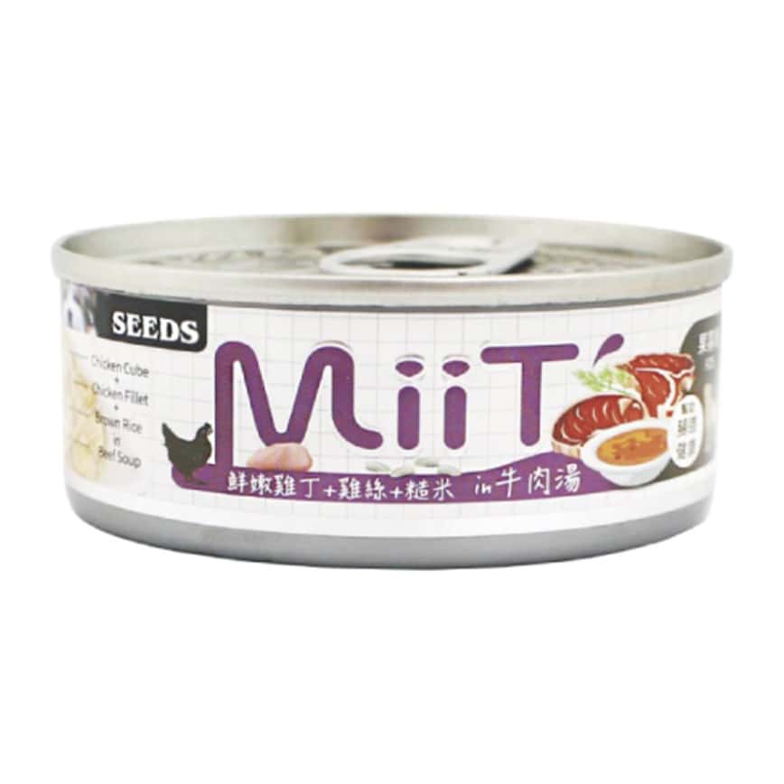 SEEDS 狗罐頭 MiiT雞丁機能湯罐 鮮嫩雞丁鮮⽜⾁湯佐雞絲糙⽶ 80g (mt06s) (圖片2)