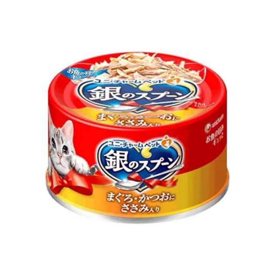 Unicharm 貓罐頭 銀匙特級成貓罐頭 鰹⿂⾦槍⿂配⽅+雞⾁ 70g (uc30341) (圖片2)