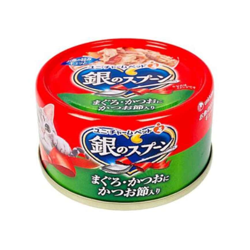 Unicharm 貓罐頭 銀匙特級成貓罐頭 鰹⿂⾦槍⿂配⽅+⽊⿂花 70g (uc30556) (圖片2)