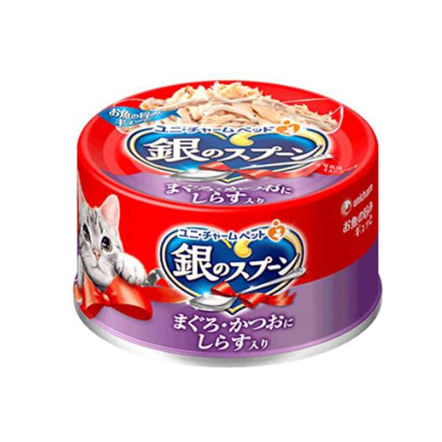 Unicharm 貓罐頭 銀匙特級成貓罐頭 鰹⿂⾦槍⿂配⽅+⼩銀⿂ 70g (uc30136) (圖片2)