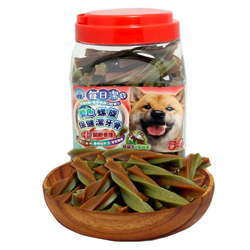 每日潔 雙色螺旋保健潔牙骨 桶裝 關節養護 培根牛+葉綠素 800g (7171)  (圖片2)