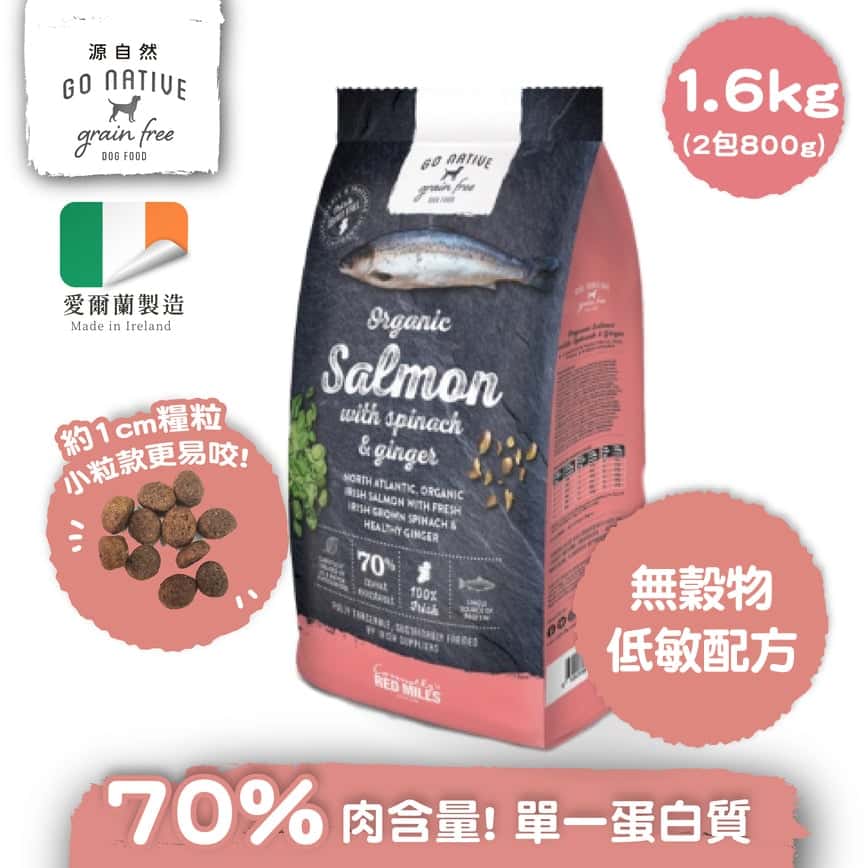 Go Native 愛爾蘭冠軍 頂級無穀物單一蛋白低敏狗糧 中小型成犬三文魚 1.6kg 或 (2包800g夾袋) (圖片2)