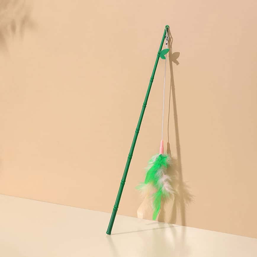 HelloDOG 玩具嚴選 貓咪逗貓棒 綠色竹節羽毛 1支 (圖片2)