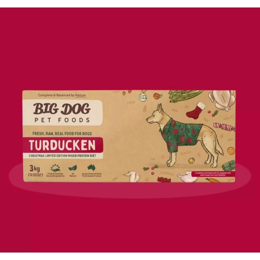 Big Dog 狗糧 急凍生肉糧 聖誕特別版 火雞+鴨肉+雞肉+水果蔬菜配方 3kg (12PCSX250g) (需冷藏) (圖片2)