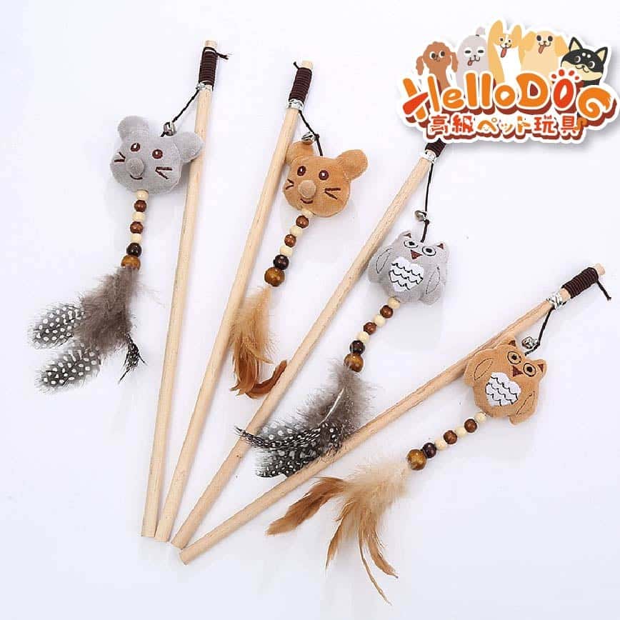 HelloDOG 玩具嚴選 木柄逗貓棒 老鼠貓頭鷹 1件 (隨機款) (圖片2)