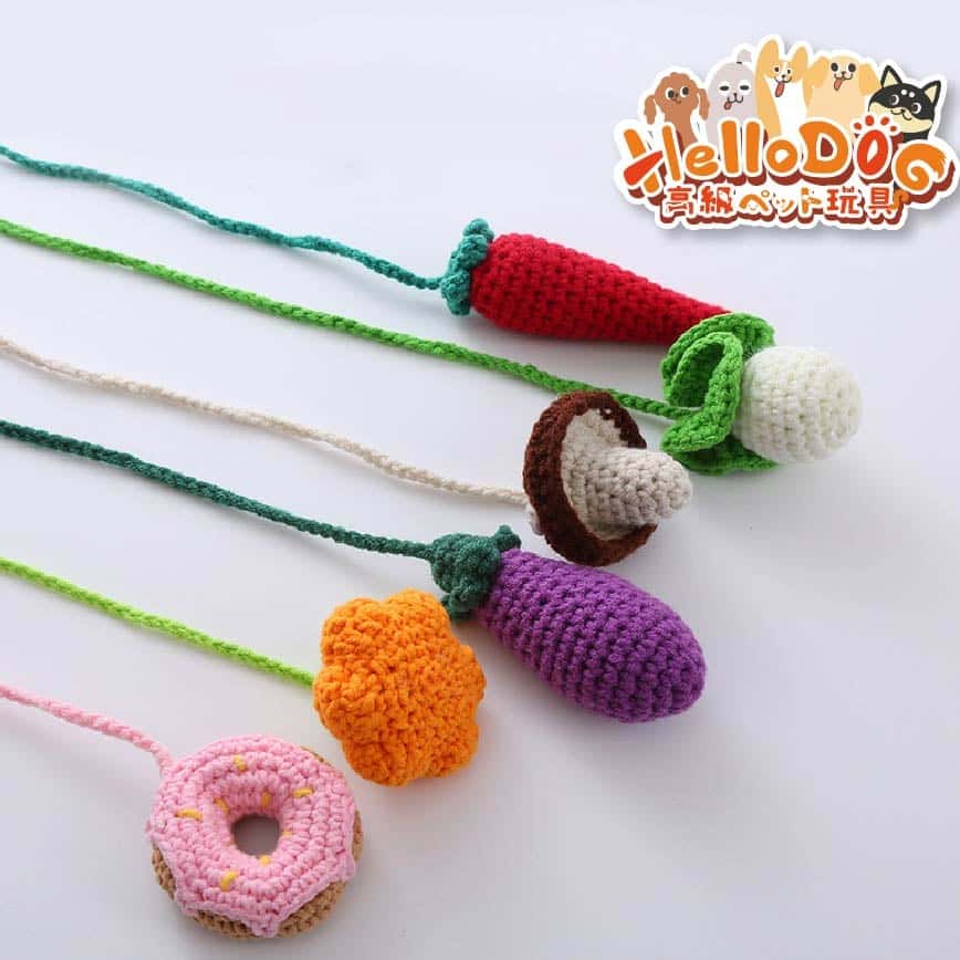 HelloDOG 玩具嚴選 貓貓木柄逗貓棒 素菜系列 1件 (隨機款) (圖片2)