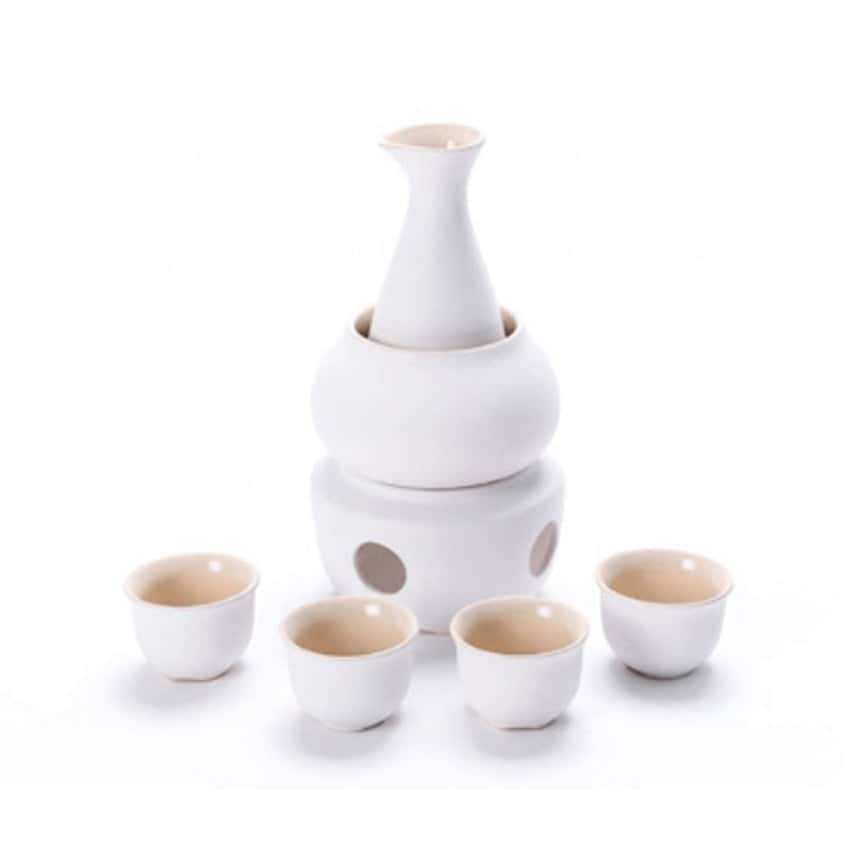 日式清酒杯 酒杯酒瓶套裝 燭台陶瓷溫酒套裝 (粗陶白) (圖片2)