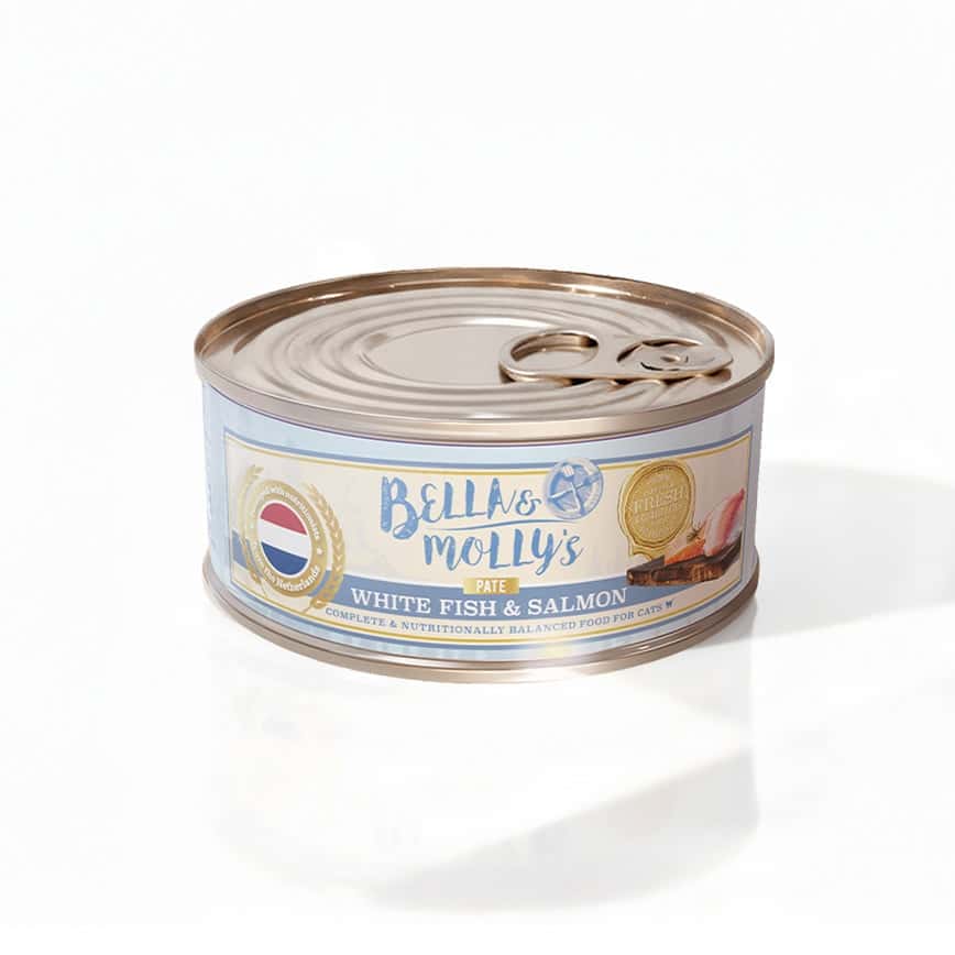 Bella & Molly's 荷蘭罐 貓罐頭 AAFCO 主食罐 美毛配方 白魚及三文魚肉醬 80g (圖片2)
