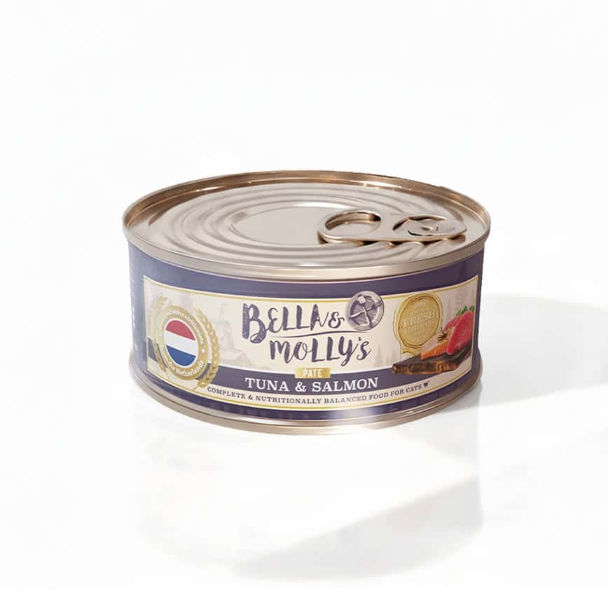 Bella & Molly's 荷蘭罐 貓罐頭 AAFCO 主食罐 美毛配方 三文魚及吞拿魚肉醬 80g (圖片2)