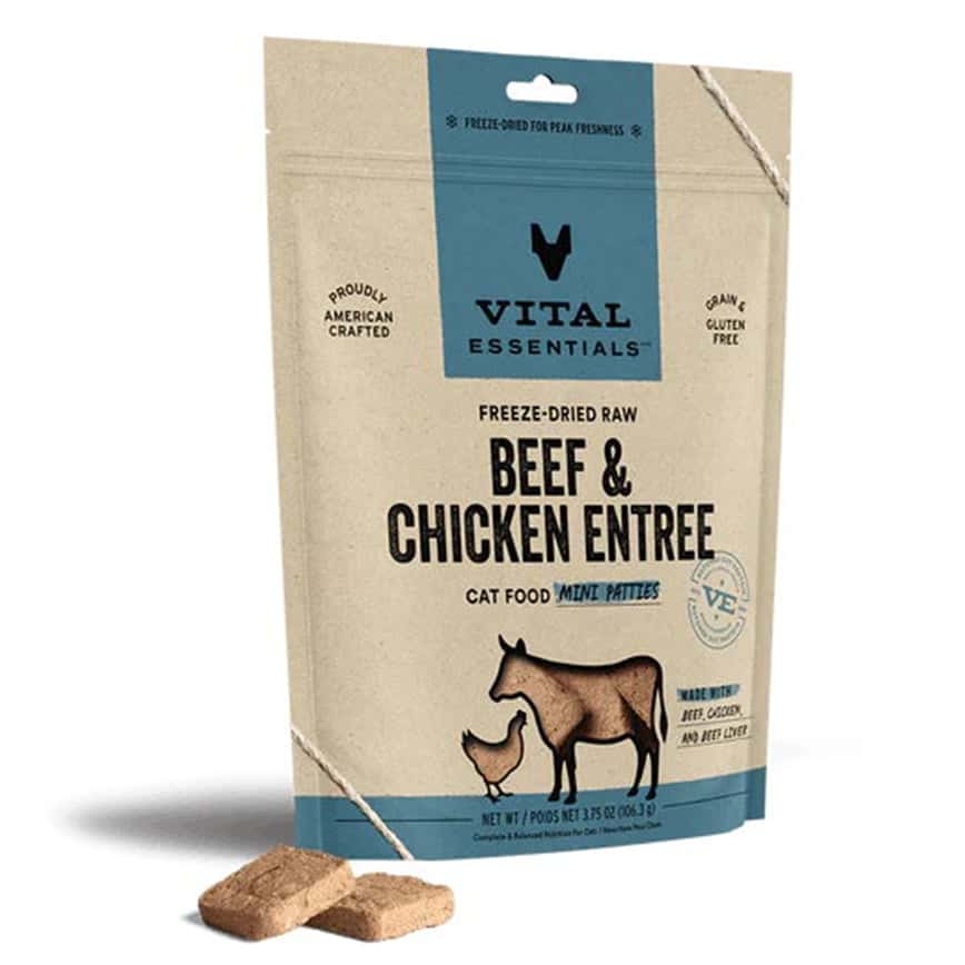 VITAL ESSENTIALS 貓糧 凍乾脫水生肉糧 迷你肉餅 牛肉+雞肉 3.75oz (691005) (圖片2)